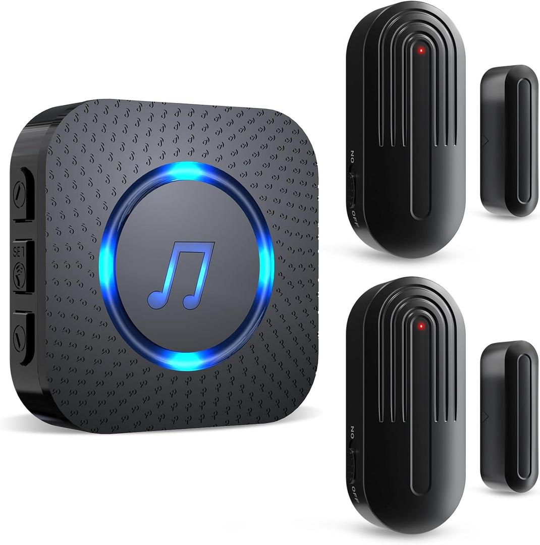 SanJie Door Sensor Chime When Door Opens, Door Entry Chime for Business/Home/Office/Store,500 FT Range,26 Chimes 5 Adjustable Volume Door Ringer Alert 2 Sensors + 1 Receivers