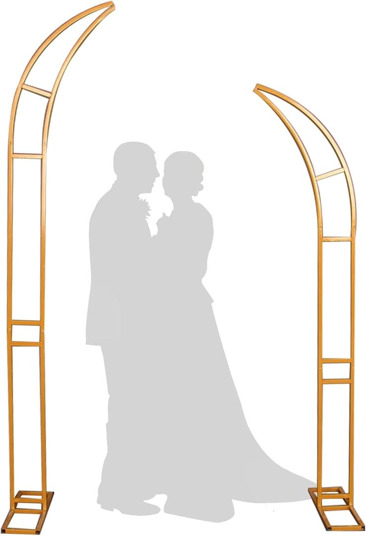 Curved Metal Wedding Arch Stand, Garden Arch Flower Stand Outdoor Indoor Use for Wedding Ceremony Birthday Anniversary Floral Stand Background Decoration 8.2FT and 6.9FT (Gold)