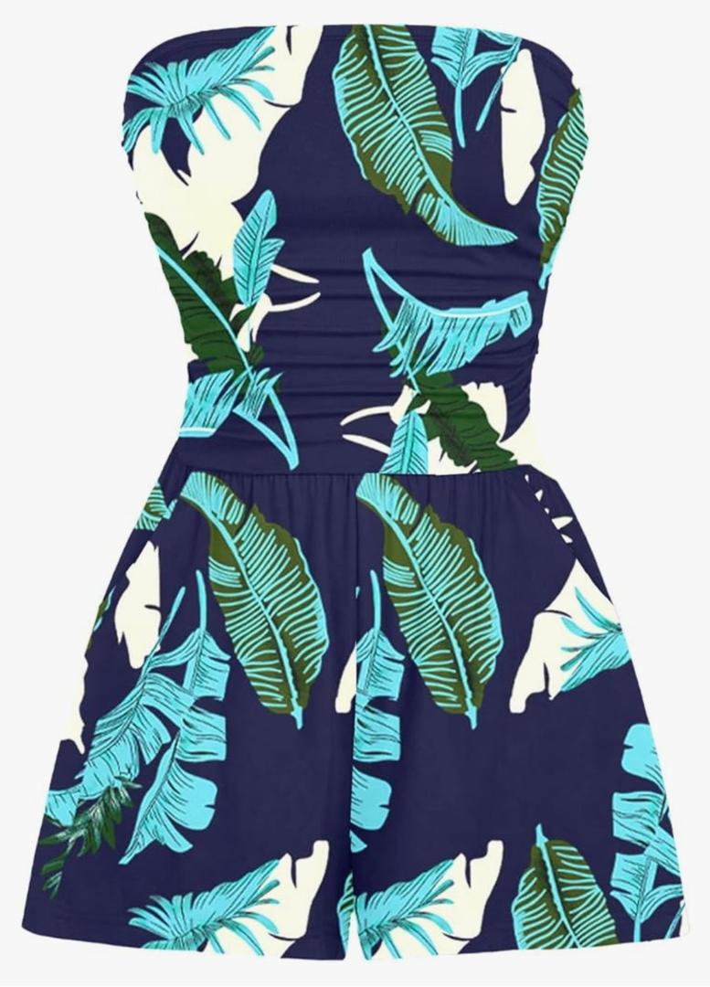 AUXDIO Women Summer Casual Strapless Romper Sleeveless Off Shoulder Short Jumpsuits 2025 Beach Vacation Clothes, XL