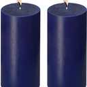 2 Pack 3x6 Inch Navy Blue Unscented Pillar Candles - 70 Hour Long Burning Dripless Smokeless Candles for Home Decor