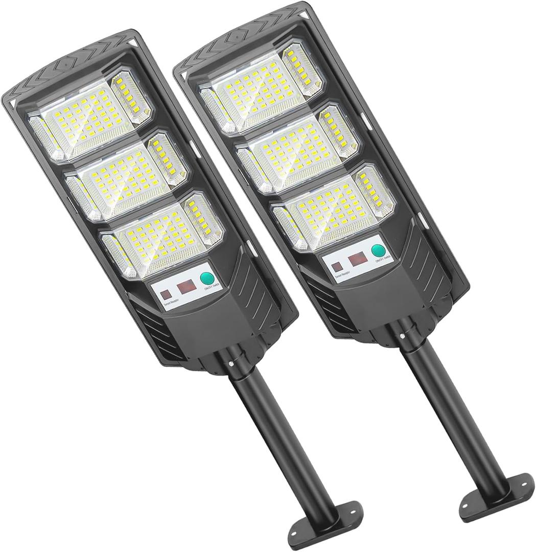 Solar Lights Outdoor Waterproof, 6500K Solar Street Lights Outdoor, LED Solar Flood Lights Dusk to Dawn with Motion Sensor and Remote, Solar Security Lights for Parking Lot, Yard (2 Pack)