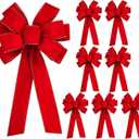 Iceyyyy 8 Pcs Large Christmas Bow-30.7" x 10.6" Christmas Golden Edged Red Velvet Bow-Christmas Tree Topper Ornament Bow for Xmas Home Wreath Decoration