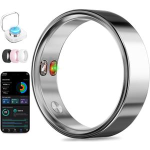 Smart Ring With Vibration Alerts, Health Tracker Ring With Body Temperature Monitor, Heart Rate, Sleep & Fitness Tracking, Waterproof Activity Ring for Men & Women, No App Fees (Gunmetal Gray)