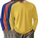 4 Pack Men's Big and Tall Shirts Long Sleeve Pocket T-Shirts Cotton Crew Neck Tops Comfy Slim Fit Breathable Tees (Dark Blue, Orange Red, Haze Blue, Yellow, ,4X-Large)