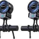 2 x 2 Pack Multifunctional Portable Stroller Fan 4 Speed 6600rpm High Speed Usb Rechargeable Personal Mini Handheld Fan Extended Tripod For Desktop Winding Kids Bed Treadmill Bike Golf Cart Outdoor Travel