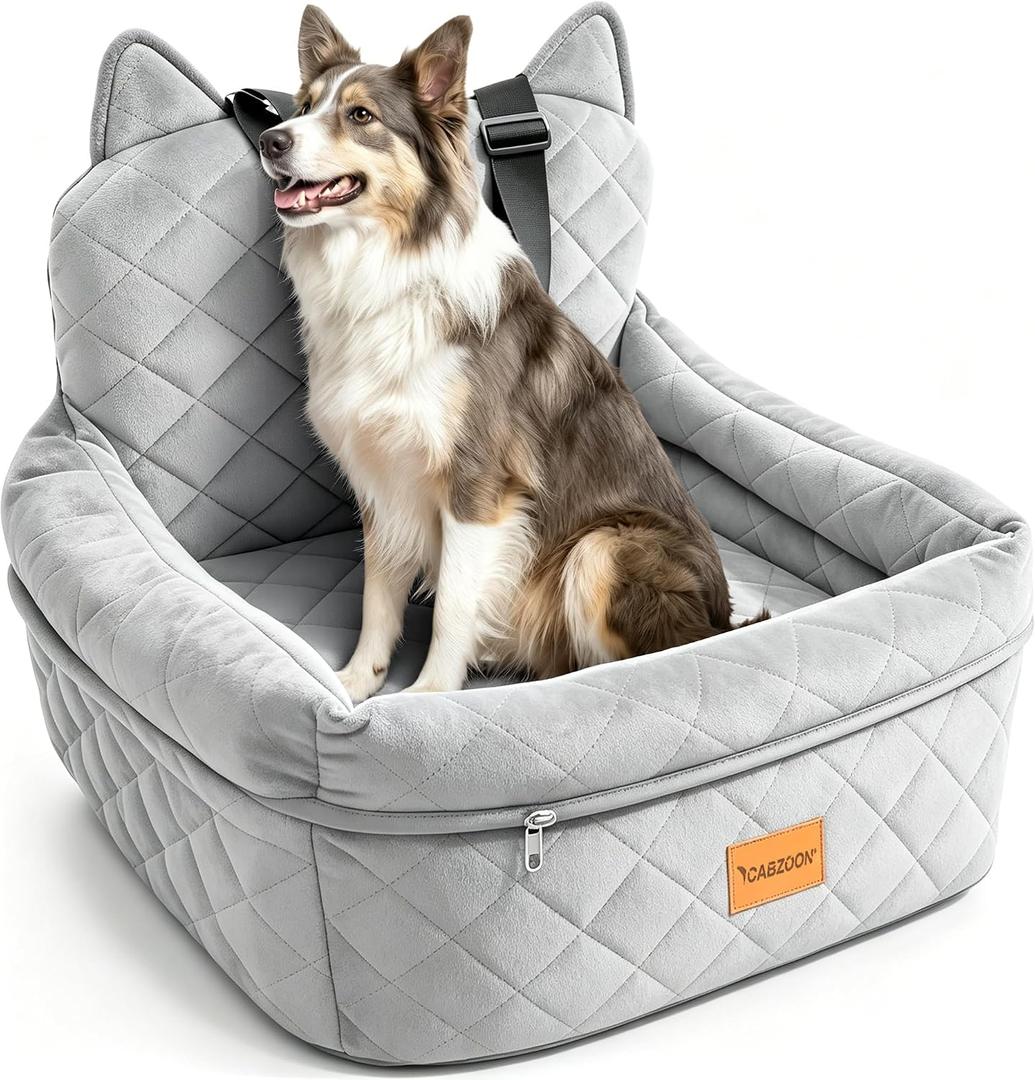 Dog Booster Car Seats for S/M Dogs Up to 35lbs,Pet Car Seat/Travel Bed with Washable&Removable Cover,Storage Pockets,Dog Safety Belt and Elevated Cushion Fits in Front/Back Seat