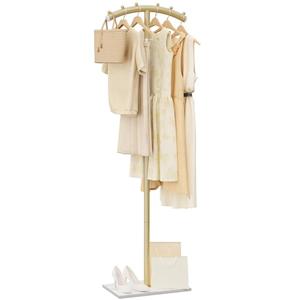 ENUMAIL Arcuate Garment Rack, T-shaped Coat Tree Freestanding, Metal Coat Racks, Natural Stable Rock Base, Suitable For Entrances, Corridors, Halls, 68.9in, Gold
