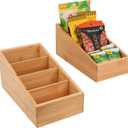 HTB 4-Section Snack Organizer with Removable Dividers for Kitchen, Cabinet, Office, Countertop, 2 Pack Bamboo Pantry Storage Organization for Spice Packets, Seasoning Pouches, Coffee Pods