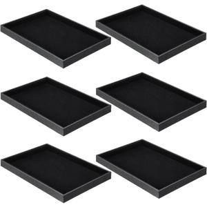 Quelay 6 Pcs Velvet Stackable Jewelry Tray Showcase Display, Jewelry Organizer Tray Bracelet Ring Earring Necklace Organizer Empty Plate for Drawers Countertop (Black)