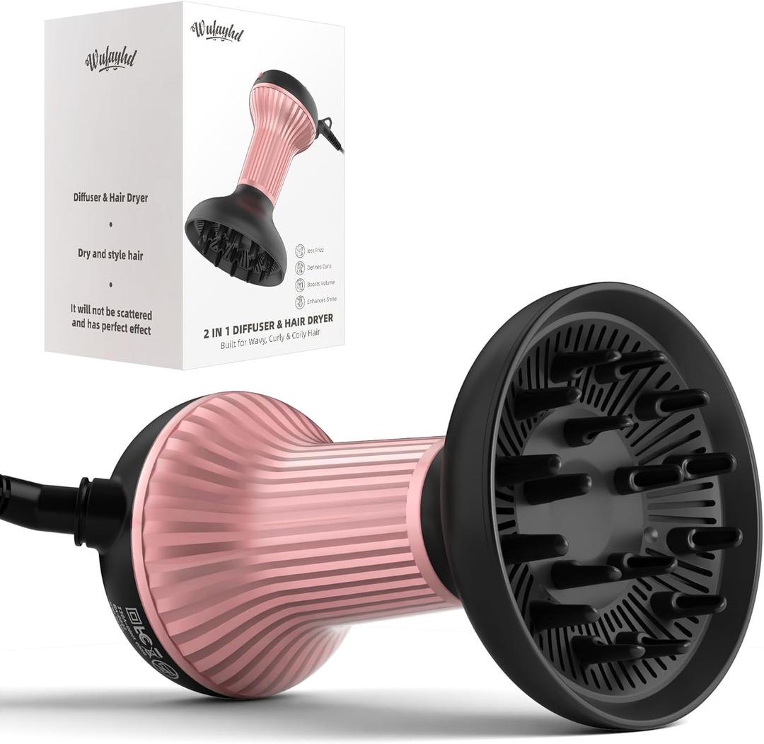 Diffuser Hair Dryer for Curly Hair: Professional 2 in 1 Diffuser & Hair Dryers with Ionic & Ceramic Technology for Wavy Hair Enhances Curls and Waves While Reducing Frizz, Gifts for Women (Deep Pink)