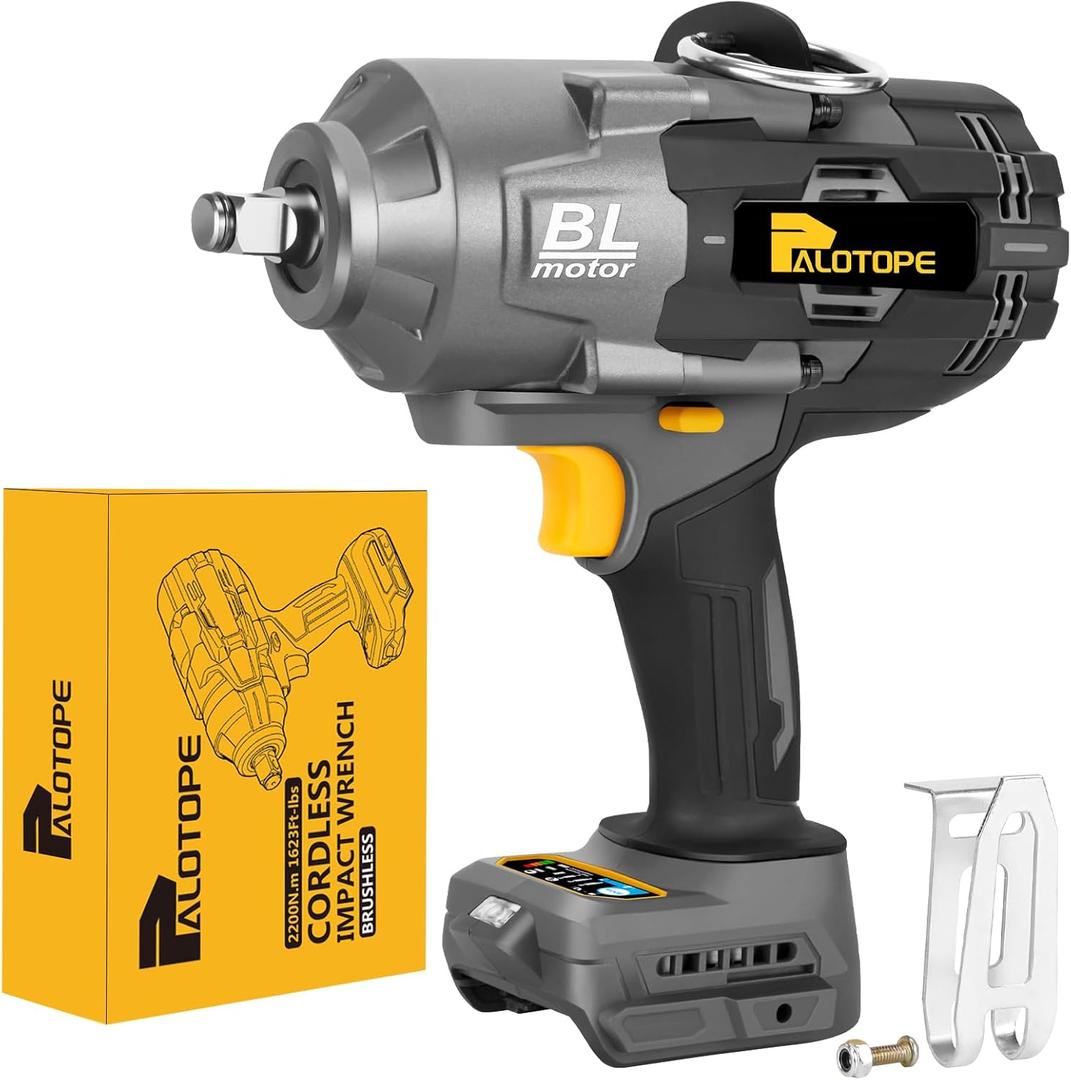1/2" 1623FT-LBS Cordless Impact Gun Compatible with DeWalt Battery, 2200Nm Brushless Electric Wrench with LED Light, High Torque Power Driver Pistola Llave de Impacto for Truck (No Battery) (Gray) 1/2" 1623FT-LBS Cordless Impact Gun Compatible with DeWalt Battery, 2200Nm Brushless Electric Wrench with LED Light, High Torque Power Driver Pistola Llave de Impacto for Truck (No Battery) (Gray)