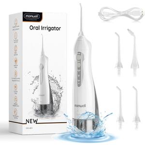Mornwell Water Flosser Cordless, Water Flossers for Teeth - 300ML Tank and 4 Jet Tips, 3 Modes Portable Dental Oral Irrigator, Braces Care, Rechargeable Waterproof Portable Water Flosser (White)
