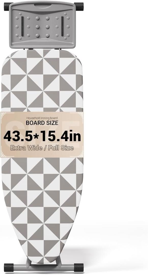 43x15 Ironing Board Full Size Extra Wide Ironing Boards Adjustable Height
Iron Board with Cotton Cover and Large Wide Steel Pad, Feet Adjust for Uneven Floors, Foldable Design, Thick Tube Frame