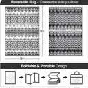 Waterproof Outdoor Rug 5x8ft, Bohemia Reversible Plastic Straw Mat for Patio RV Deck Porch Backyard Balcony Camping Picnic Beach Indoor Outdoor Carpet, Black&White