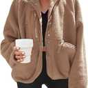Nirovien Womens Fuzzy Fleece Jacket Button Down Sherpa Coats Casual Winter Warm Outwear with Pockets(Coffee Brown, S)