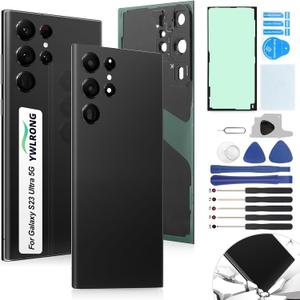 for Samsung Galaxy S23 Ultra Back Glass Replacement for Samsung S23 Ultra 5G 2023 Rear Glass Replacement SM-S918 Battery Cover Housing Door Accessories Parts with Repair Tools (Black)