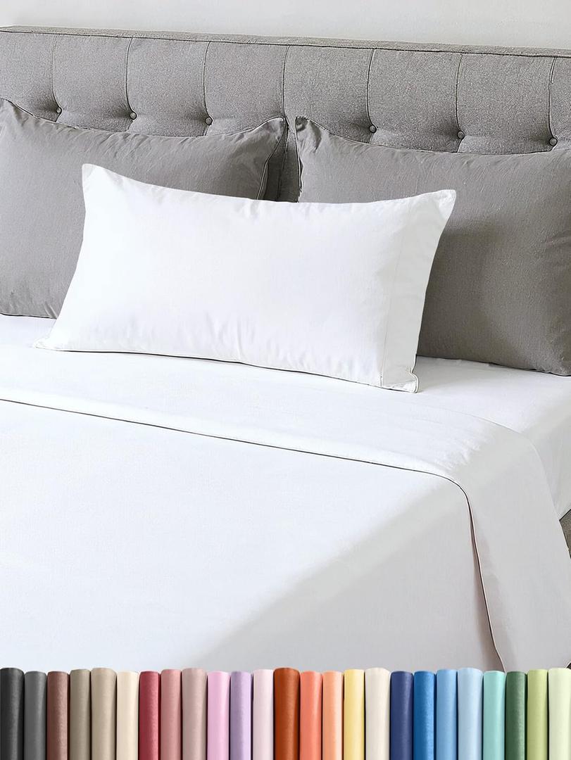 Lightweight 3 Piece Bed Sheet Set Twin XL Size - Cooling Sheets for Hot Sleepers - Soft Breathable Bedding Set w/ 8-16 Inch Deep Pockets - 1 Flat & 1 Fitted & 1 Pillowcase - Wrinkle Resistant - White