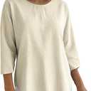 Women's 2026 Summer 3/4 Sleeve Tops Casual Striped T Shirts Crewneck Loose Office Work Shirts Cotton Blouses (Beige, M)