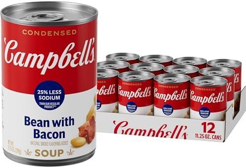 Campbell's Condensed 25% Less Sodium Bean With Bacon Soup, Natural Smoke Flavoring Added, 11.25 oz Can (Case of 12)
