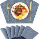 Homaxy Round Table Placemats Set of 6, Washable Wedge Shaped Faux Leather Table Mats, Wipeable Kitchen Dinner Place Mats for Indoor Outdoor, Blue
