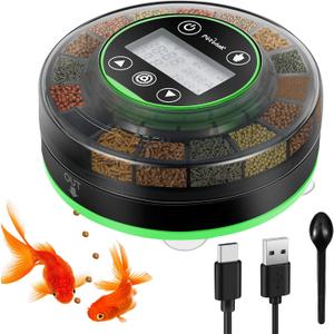 Petbank Automatic Fish Feeder for Aquarium - Moisture-Proof and Precision Feeding Betta Vacation Feeder, USB Rechargeable Auto Fish Food Dispenser with Timer,LCD Display