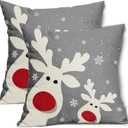 Deer Christmas Pillow Covers 18X18 Inch Winter Grey Snowflake Reindeer Decorative Pillow Cases Merry Christmas Holiday Gray Square Throw Pillows Set of 2 Home Decor For Sofa Couch Bedroom Outdoor