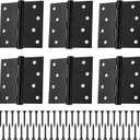 6 Pcs 4'' Ball Bearing Door Hinges Stainless Steel Heavy Duty Hinges 4 x 4 Inch Exterior Door Hinges with Square Corners (Black)
