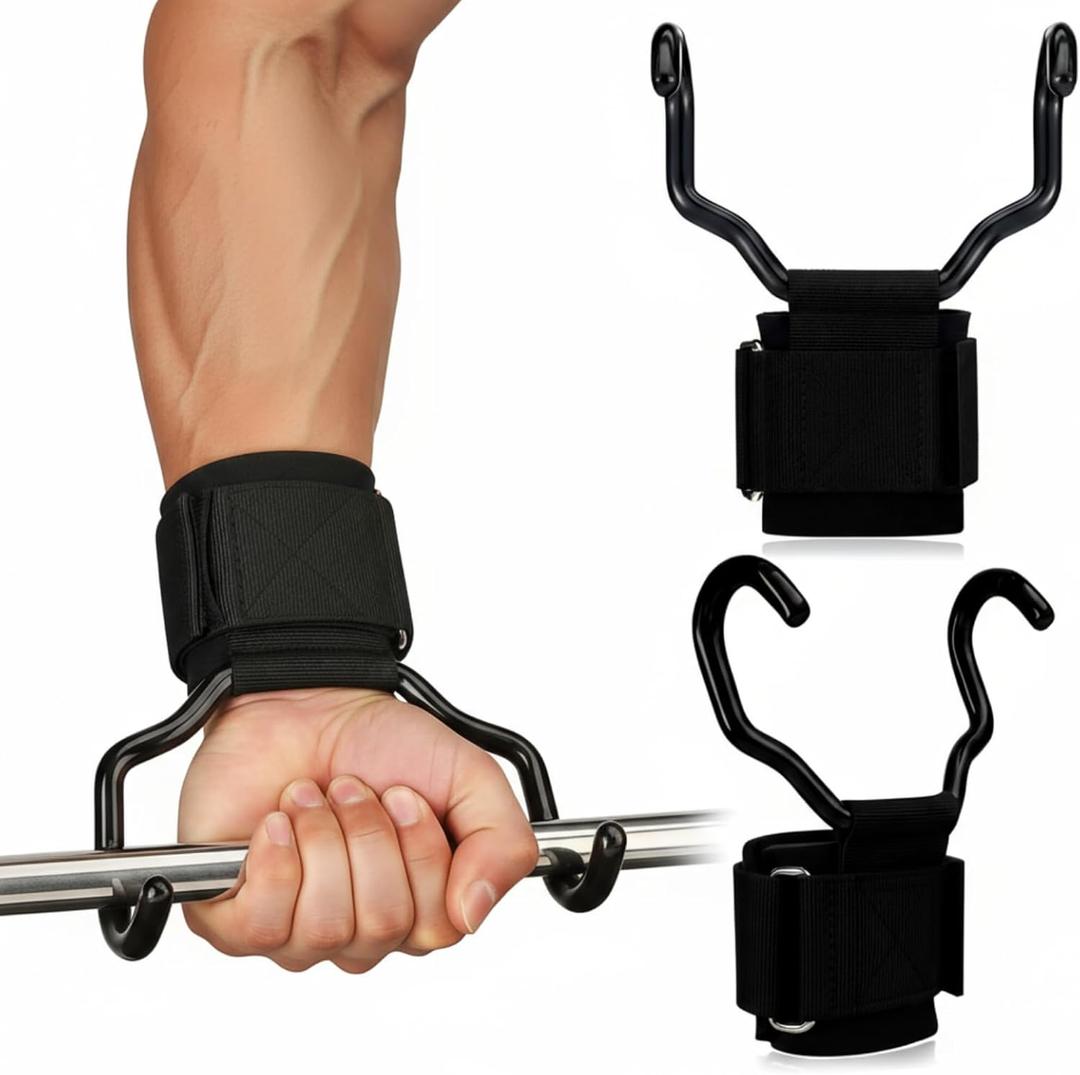 2 Pcs Weight Lifting Hooks Widened Design Heavy Duty Wrist Lifting Straps 5 Inch Hooks for Men Women Adjustable Gym Straps Hook for Pull-ups Deadlifts Strength Training and Fitness Workouts