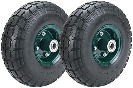 2 Pcs 10" Flat Free Tires Solid Pneumatic Tires Wheels, 4.10/3.50-4 Air Less Tires with 5/8 Center Bearings, for Wheelbarrow/Trolley Dolly/Garden Wagon Carts/Hand Truck/Wheel Barrel/Lawn Mower, 2 Pack
