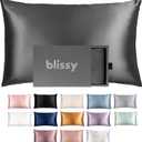 Blissy Silk Pillowcase - 100% Pure Mulberry Silk - 22 Momme 6A High-Grade Fibers - Silk Pillow Cover for Hair & Skin - Regular, Queen & King (Gray, Queen)