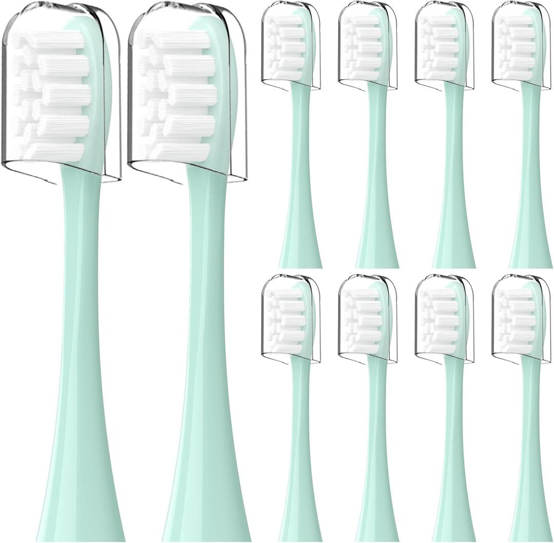 Compatible with Lumineux Electric Toothbrush Replacement Brush Heads,for Lumineux Sonic Electric Toothbrush,with Dust Cover,10 Pack (Light Green, Medium)