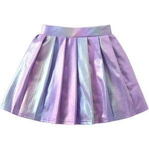 WDIRARA Toddler Girl's Metallic Pleated Skirt Party Swing A Line Short Skirts (Purple)