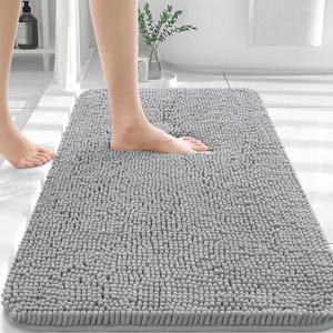OLANLY Bathroom Rugs 30x20, Extra Soft Absorbent Chenille Bath Rugs, Rubber Backing Quick Dry, Machine Washable Bath Mats for Bathroom Floor, Tub and Shower, Home Decor Accessories, Light Grey