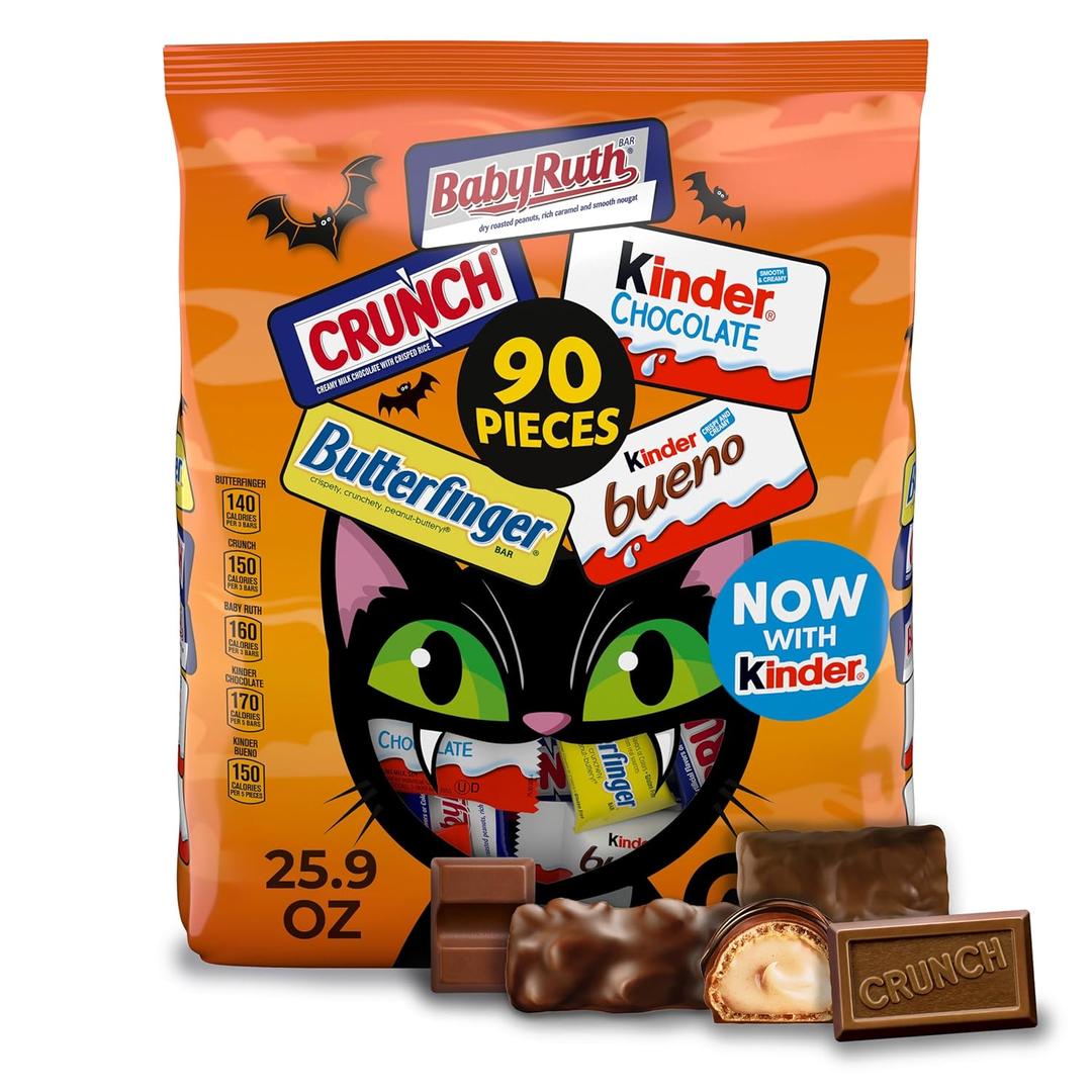 Butterfinger, CRUNCH, Baby Ruth, 100 Grand, Kinder Bueno, Kinder Chocolate, Minis Fun Size Candy Bars, 90 Count, 25.9 oz (EXP 03/22/26)