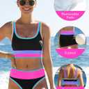 popvil High Waisted Bikini Sets for Women Tummy Control Swimsuits 3 Piece Bathing Suits Neon Swimwear with Skirt 2026 (Black, L)