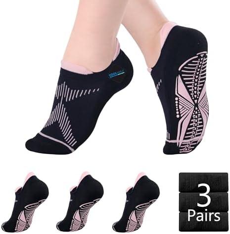 BRISIRA Pilates Socks with Grips Women Non Slip Grippy Yoga Socks Coolmax Bamboo Viscose Compression Barre Hospital Barefoot