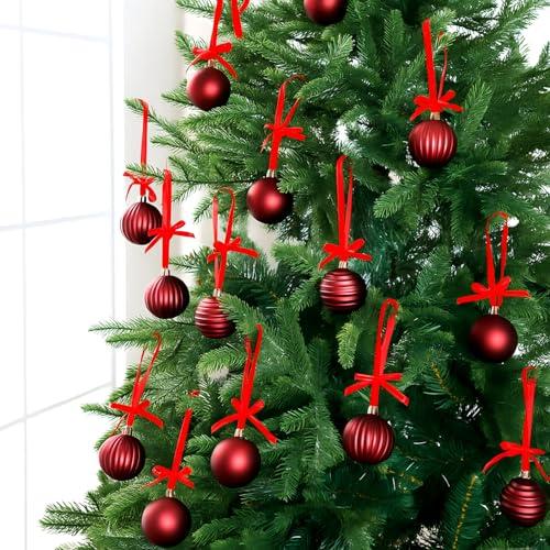 GlikCeil 24 Set Burgundy Ball Ornaments for Christmas Tree Velvet Bows Xmas Tree Ball Neutral Hanging Decoration for Festival Holiday Party Wreath Home(2.36 Inch)