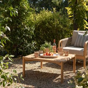Christopher Knight Home Aladi Outdoor Coffee Table for Patio Furniture Set, Acacia Wood Side Table with Slats Panel Support Tabletop, Square Patio Table for Poolside Balcony Garden, Light Teak