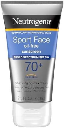 Neutrogena Sport Face Sunscreen SPF 70+, Oil-Free, 2.5 fl oz, Sweat & Water-Resistant, Broad-Spectrum UVA/UVB, Nourish & Restore Skin Balance, Oxybenzone Free Sunscreen For Face