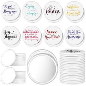 Kigley 48 Pcs Mother's Gifts Inspirational Compact Mirror for Women Bulk 2.8'' Purse Mirror Motivational Positive Office Gift for Coworker Team Teacher (White Base)