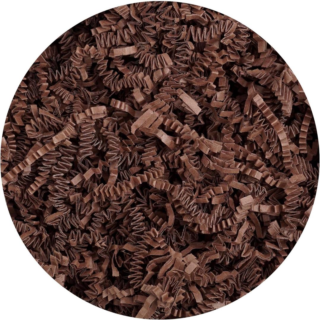 Hampton Distribution Dark Brown Crinkle Paper Filler, 2lb Shredded Paper for Gift Baskets, Weddings, Birthdays, Showers & Holidays