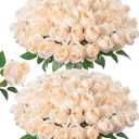 DREAMLOOM 50pcs Roses Artificial Flowers, Fake Roses Realistic with Long Stems Real Touch Silk Flowers Bouquet for Valentine's Day Wedding Anniversary DIY Floral Arrangement Gifts, Champagne