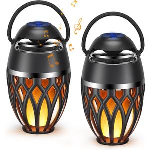 2 Pack Outdoor Bluetooth Speakers,Wireless Speaker with LED Flame Speaker BT 5.0,Waterproof Torch Lantern for Patio Pool Party,Gifts for Women Men (Black)