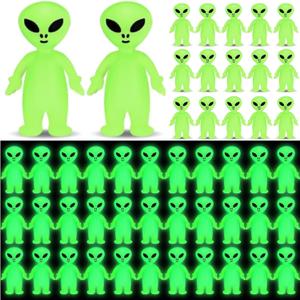 CroBlissful Mini Alien Figures Glow in The Dark Small Little Tiny Aliens Figurine to Hide and Seek for Space Party Favor Prank Rubber Toys Bulk Gifts Goodie Bag Fillers Cake Topper (Marvelous,60 Pcs)