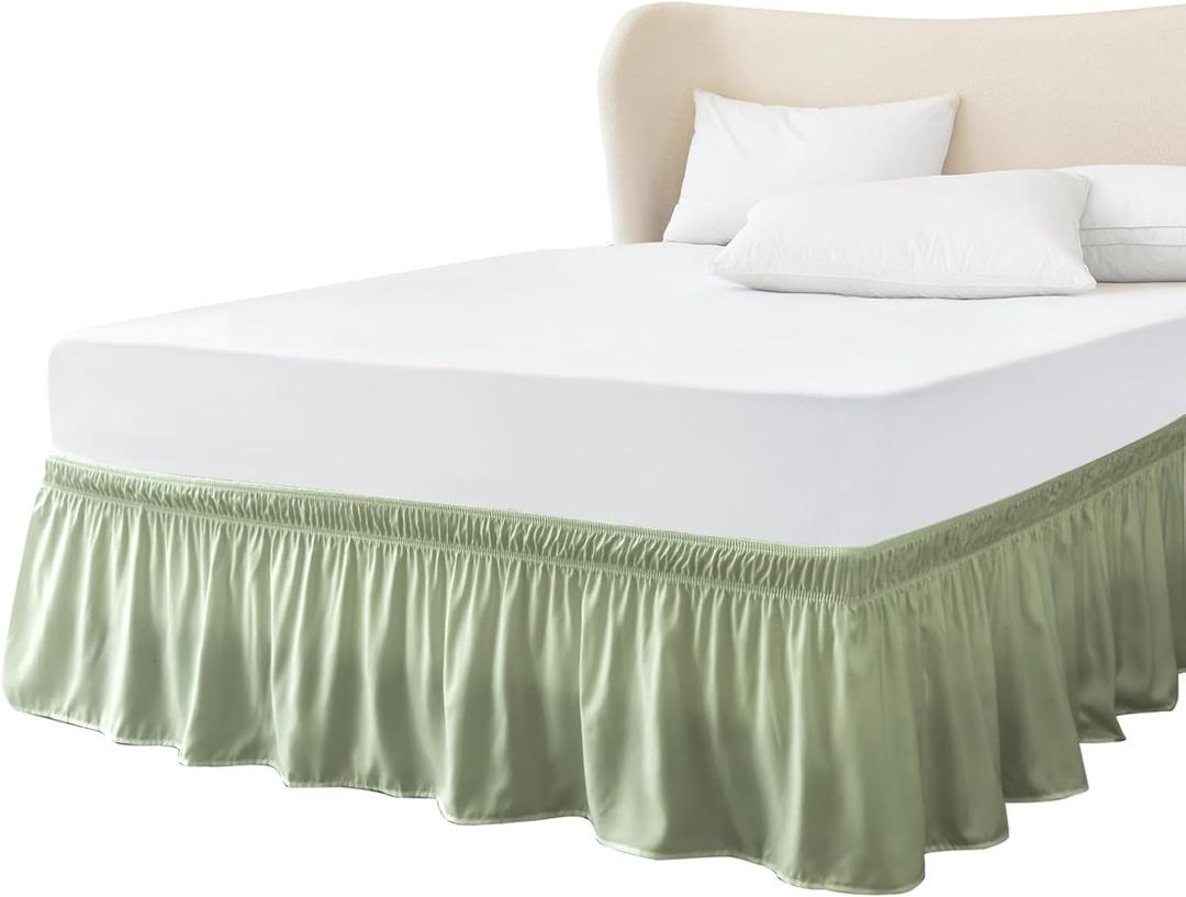FreshCulture Elastic Bed Skirt - Full Size, 18-Inch Drop, Hotel Quality Dust Ruffle (Sage Green) (Green)
