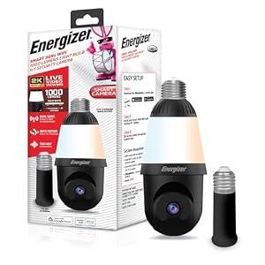 Energizer Smart 2K Light Bulb Security Camera, 1000 Lumens LED Light, 5G&2.4G Wi-Fi Outdoor Socket Camera, Pan Tilt Auto Tracking, (Black, App Enabled Smart Detections)