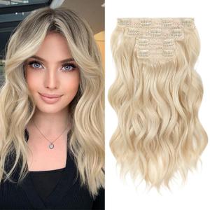 REECHO Hair Extensions, 4PCS Clip in Hair Extensions 14" Short Beach Wavy Hair Extensions Invisible Lace Weft Natural Soft Hairpieces for Women – Light Blonde