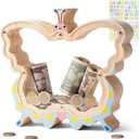 Wooden Butterfly Piggy Bank for Kids, Butterfly Money Box for Girls, Unbreakable Toddler Piggy Banks for Girls Boys, DIY Kids Coin Bank with Stickers, Easter, Birthday Gifts, Educational Toy (Large)