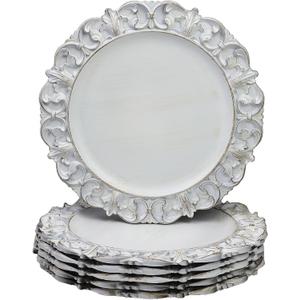 13" Antique Silver Charger Plates, Set of 6 Plastic Textured Chargers for Dinner Plates with Embossed Rim, Table Dcor, Party, Wedding, Holiday 