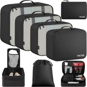 BAGAIL 8 Set Packing Cubes Luggage Packing Organizers for Travel Accessories-Jet, Black